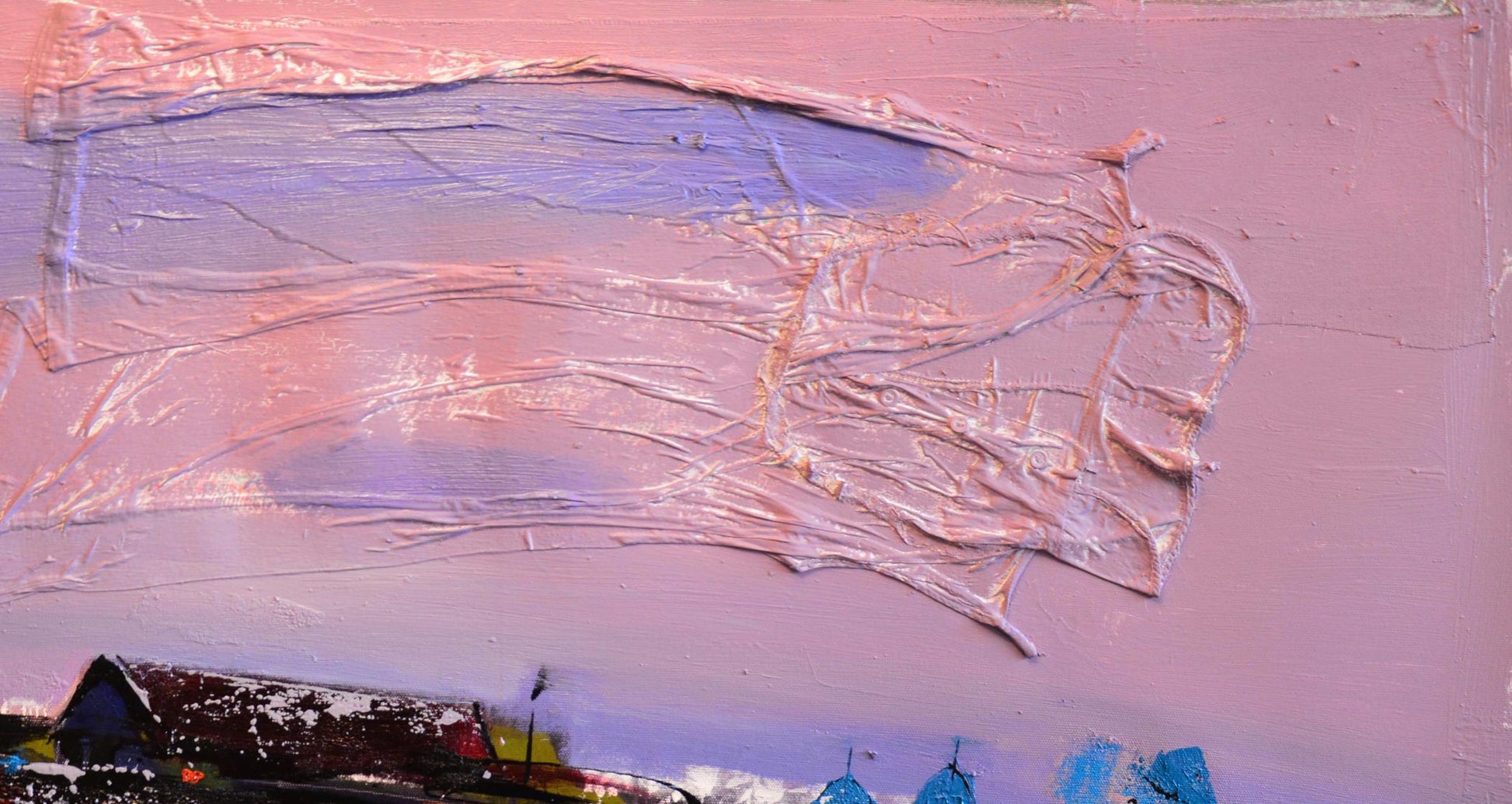 Oil painting Evening sleep over the mountains by Natalia Korf-Ivaniuk, textured pink lavender abstract