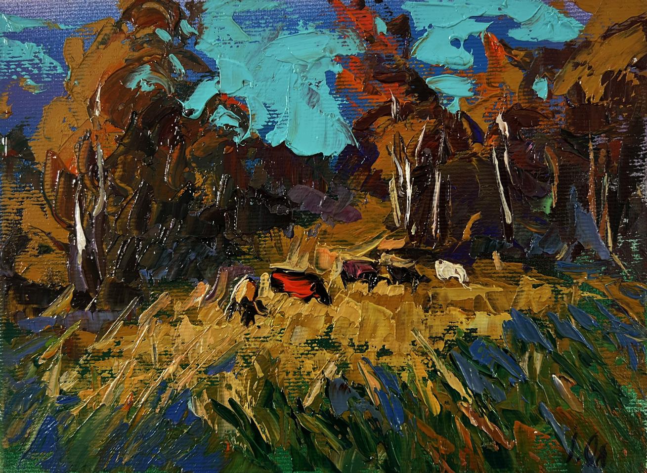 Vibrant impressionist oil painting Near the autumn forest by Oleksiy Ivanyuk