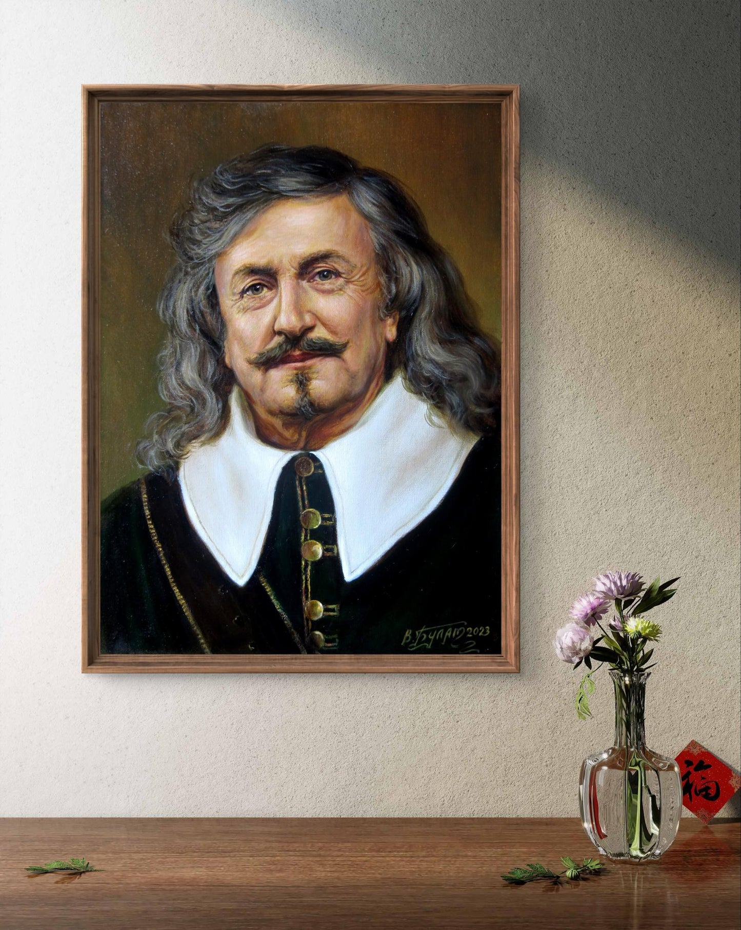 Framed oil painting An image from the past Valeriy Bulat of long-haired man