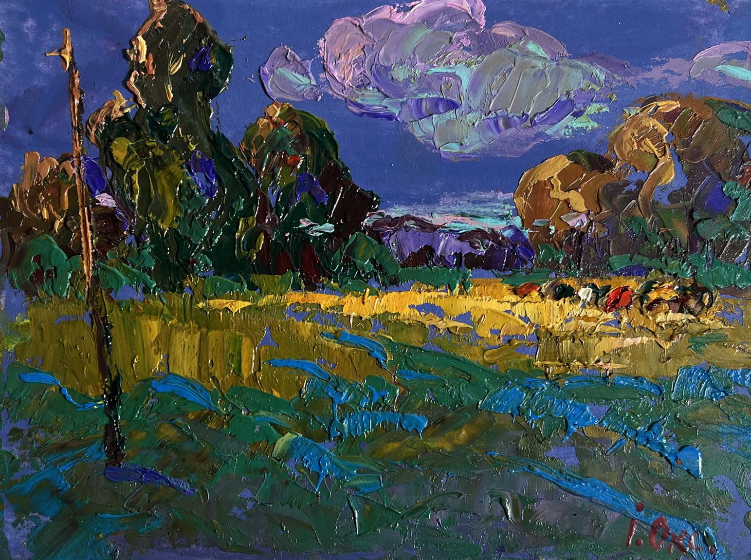 Vibrant impressionistic oil painting Evening rays of the sun by Oksana Ivanyuk