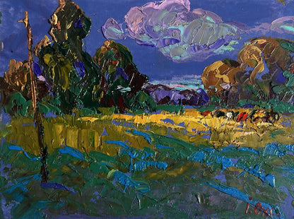 Vibrant impressionistic oil painting Evening rays of the sun by Oksana Ivanyuk
