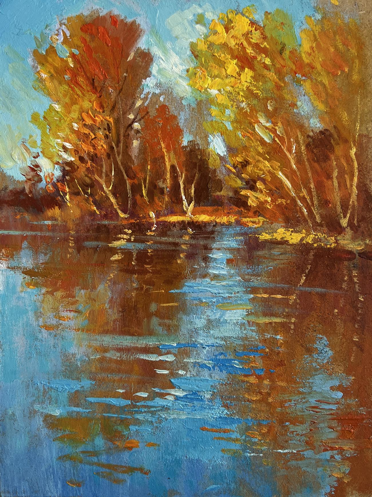Oil painting Golden reflection of the forest by Yuriy Suprunchuk