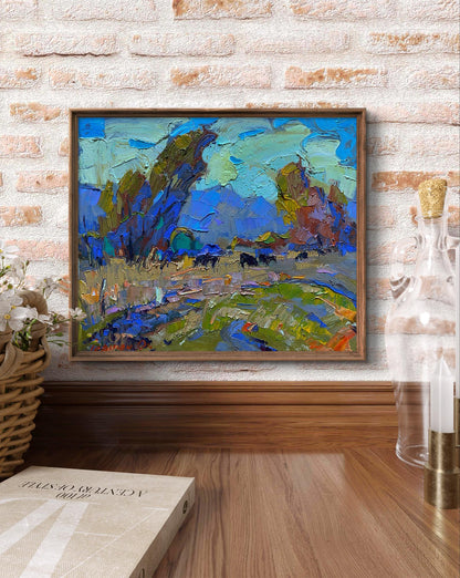 Oil painting A cold breeze blew by Oleksiy Ivanyuk in brown frame