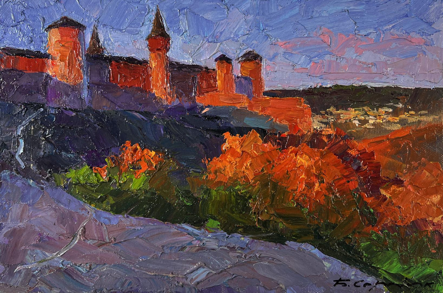 Vibrant oil painting of Castle on the Hill and Autumn by Boris Serdyuk