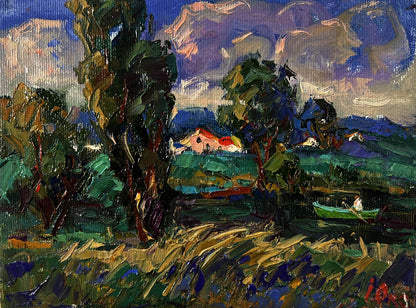 Vibrant impressionist oil painting Rain is coming to the village by Oksana Ivanyuk