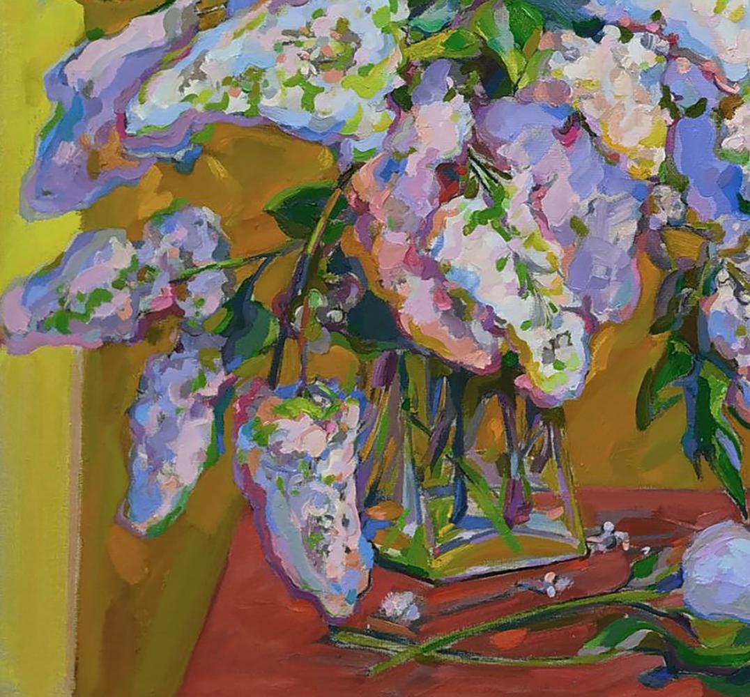 Oil painting of lilac bouquet in vase by Leonid Pavlenko
