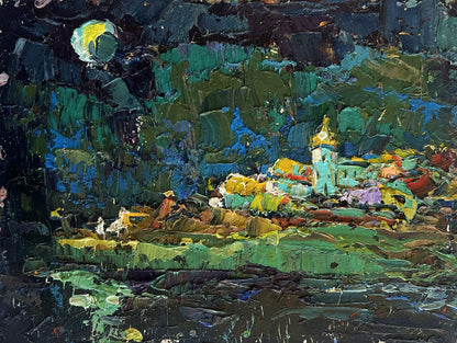 Vibrant impressionist oil painting The moonlit night by Oksana Ivanyuk