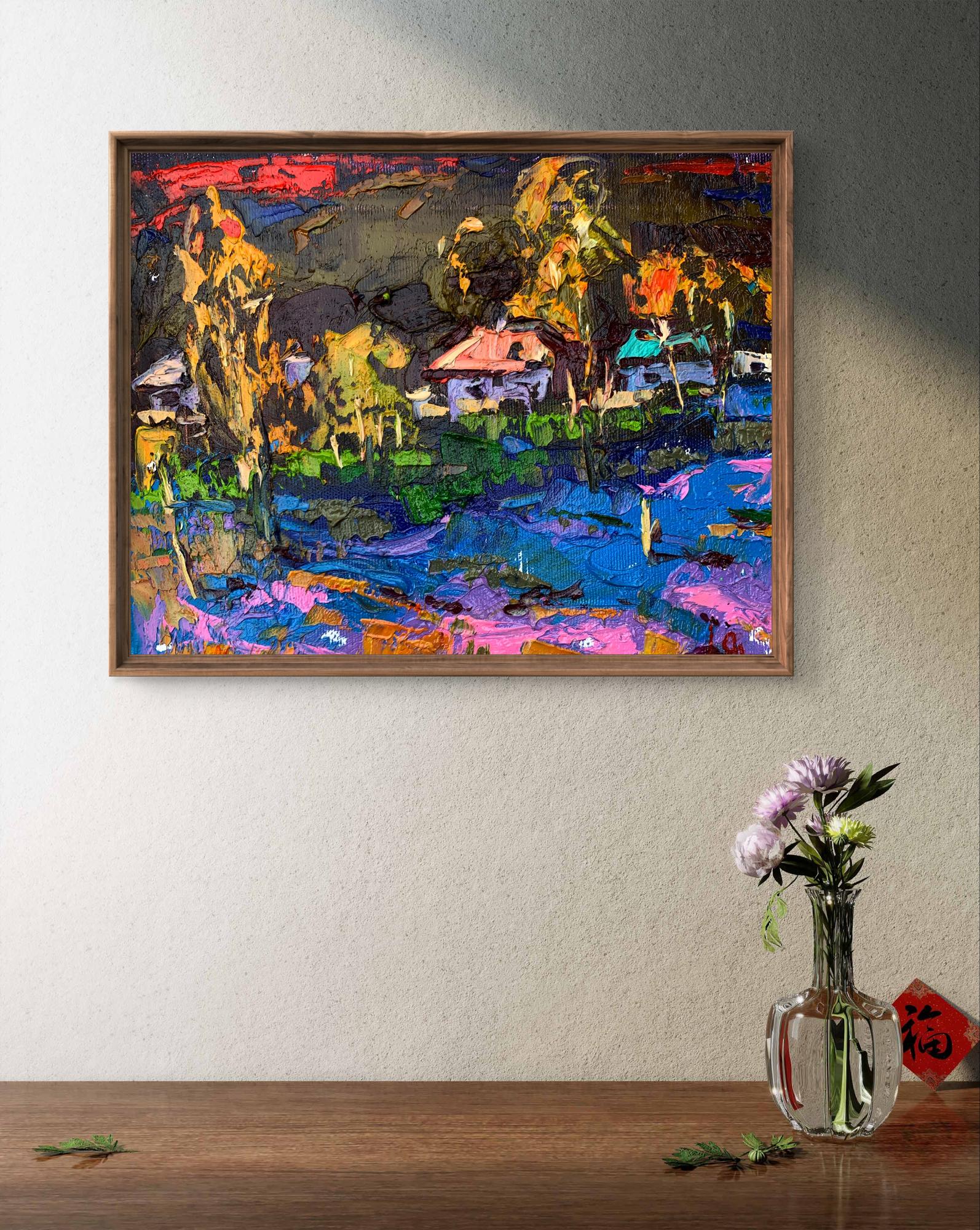 Oil painting Night has come by Ivanyuk Oleksiy in wooden frame