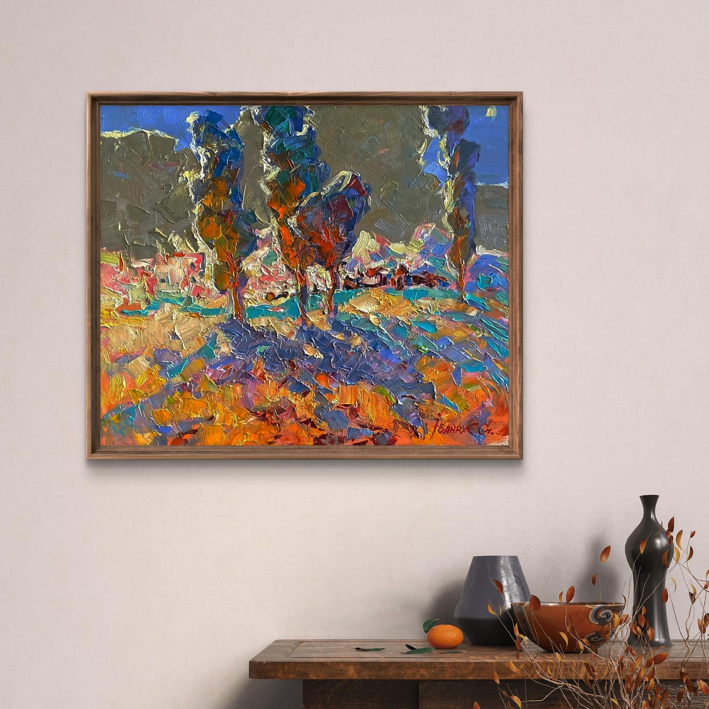 Oil painting Hot day in the village by Oleksiy Ivanyuk in rustic frame