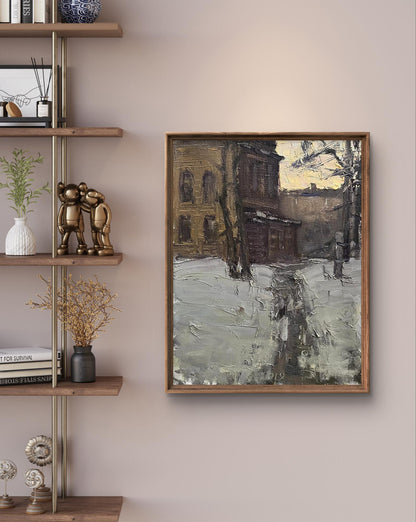 Framed Oil painting Winter evening by Volodymyr Pashchenko snowy street scene