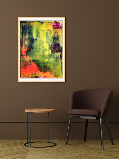 Vibrant Sunny Day acrylic painting by Olga Melezhik in modern white frame