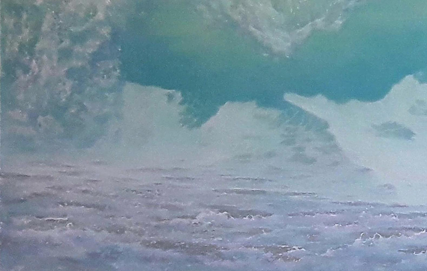 Oil painting of turquoise ocean wave cresting with foam by Vasily Korkishko