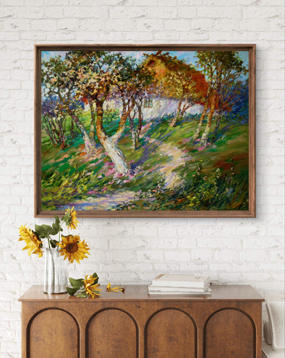 Oil painting Blooming garden by Yuriy Suprunchuk in wooden frame