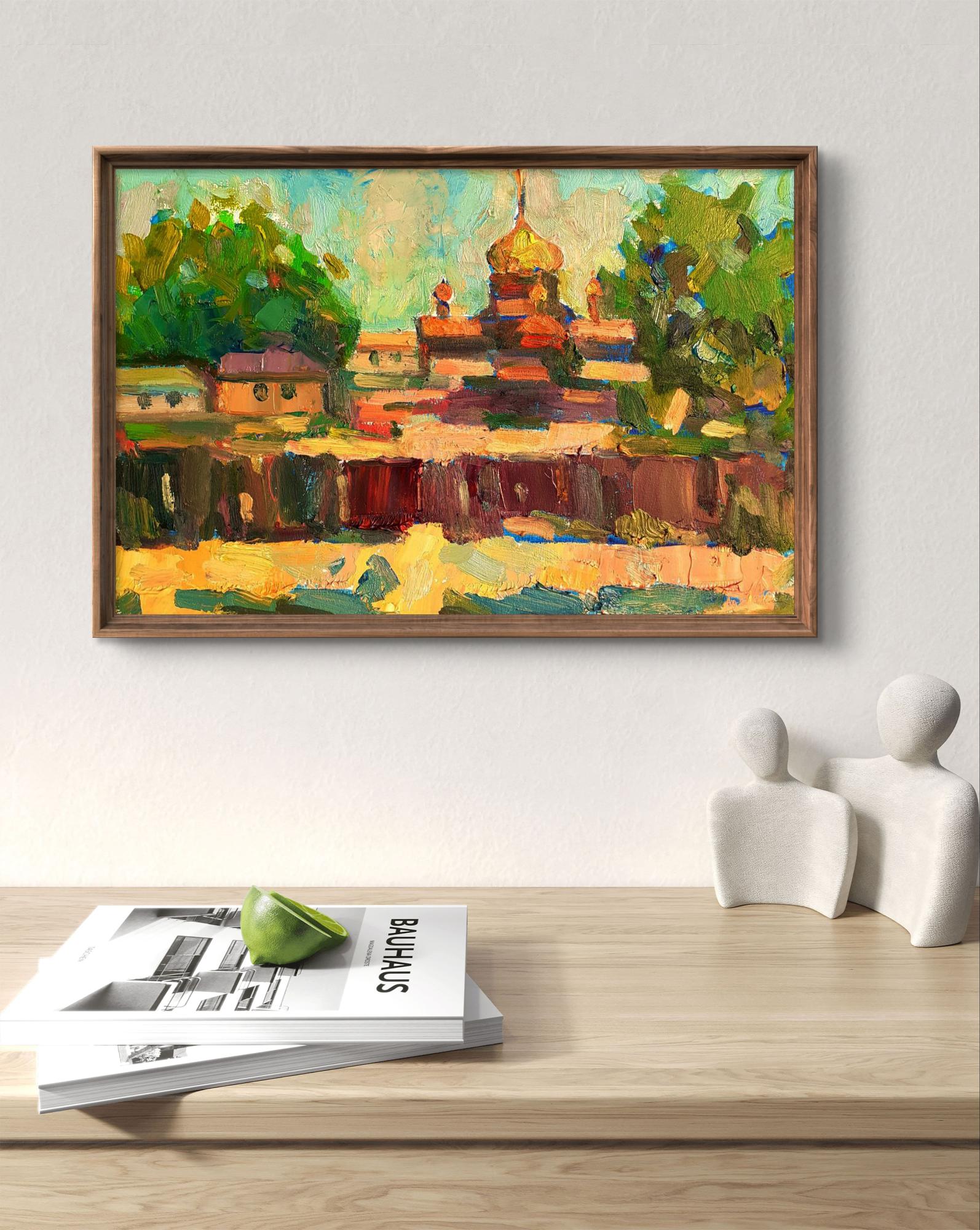 Oil painting by Pavel Dobrev: impressionistic church landscape