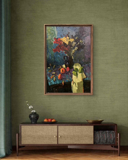 Oil painting Autumn flowers and fruits by Oleksandr Andreev, vibrant bouquet