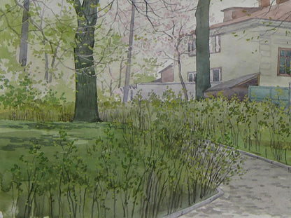 Watercolor painting of spring city streets by Valery Savenets