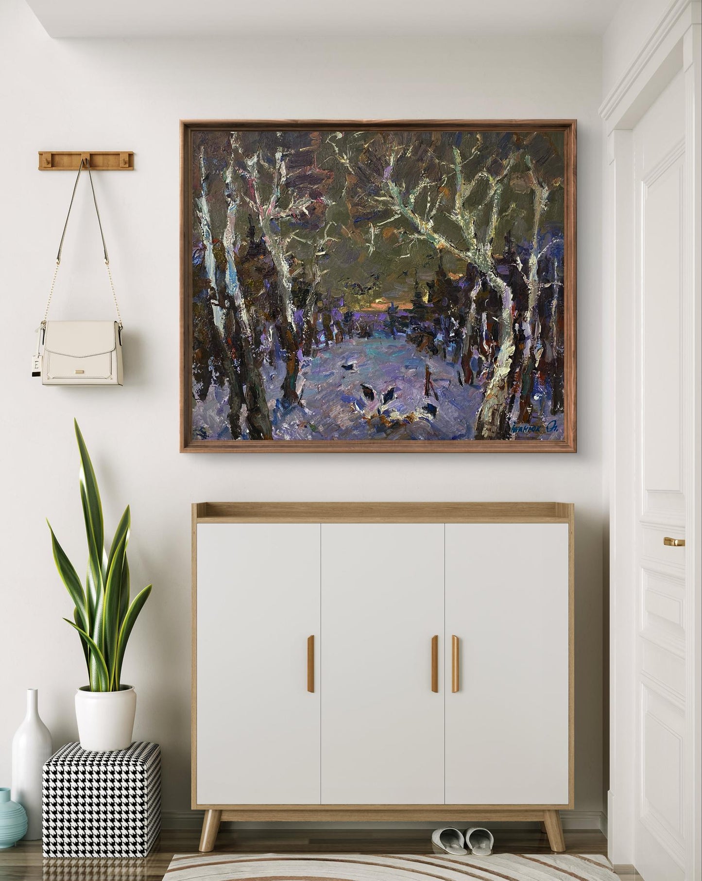Oil painting Deep Silence by Oleksiy Ivanyuk in rustic wooden frame