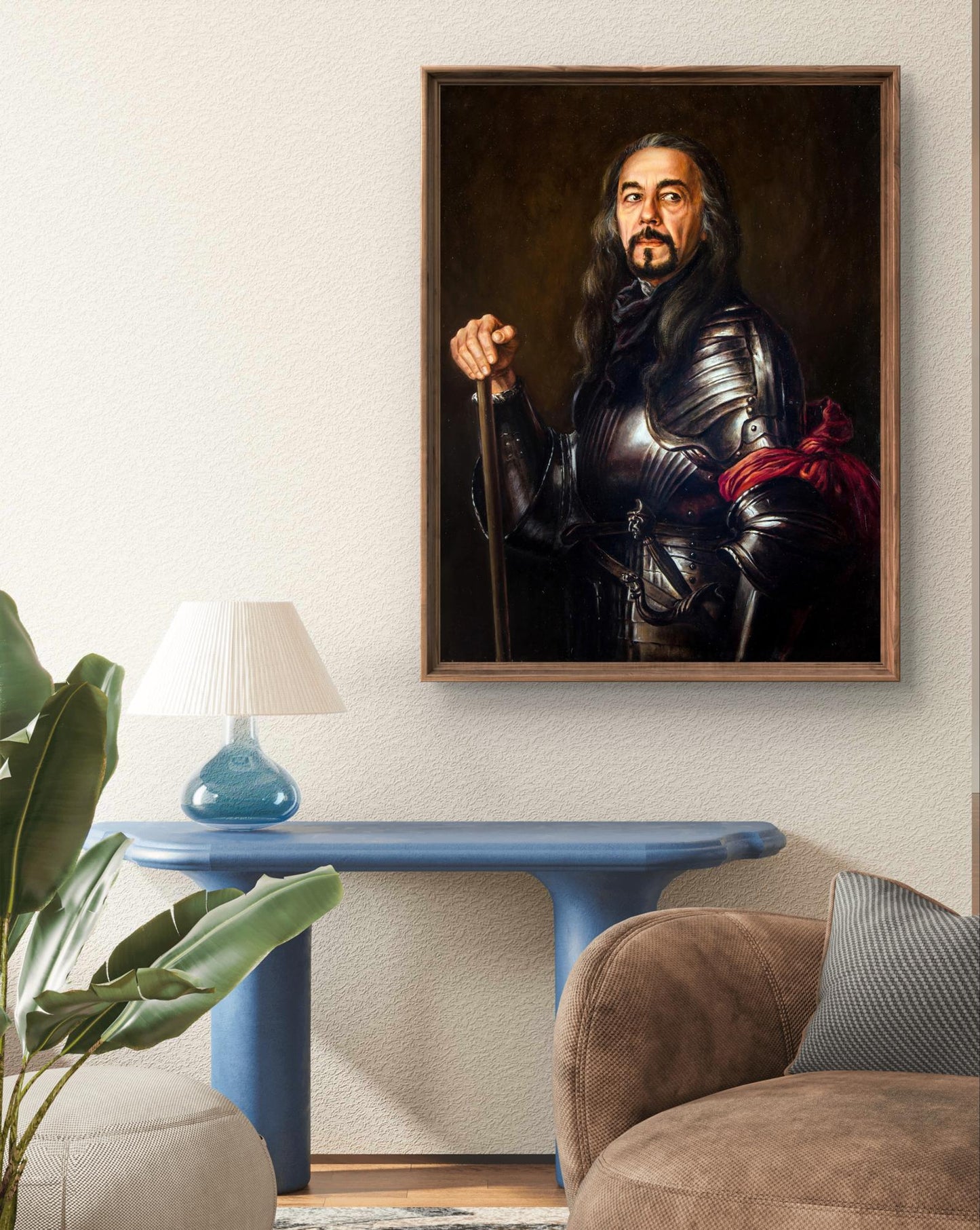 Oil painting self-portrait in knights armor by Valeriy Bulat