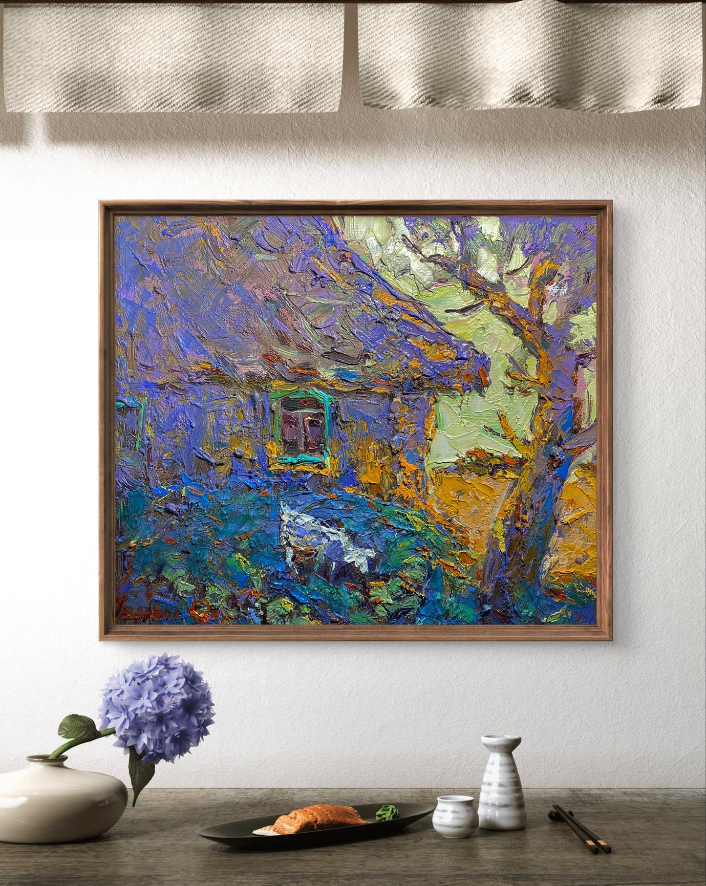 Oil painting Graze near the house by Oleksiy Ivanyuk in wooden frame