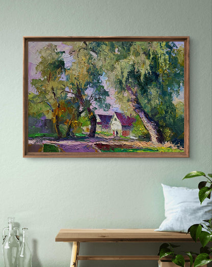 Framed oil painting Willows near the yard by Boris Serdyuk village scene