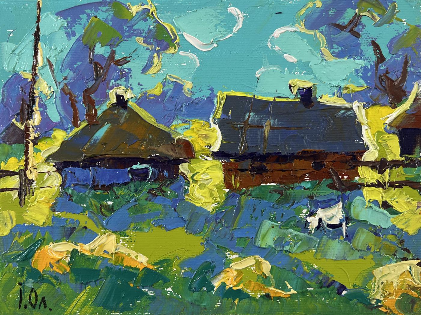 Moonlit night village by Oleksiy Ivanyuk: impressionist oil painting