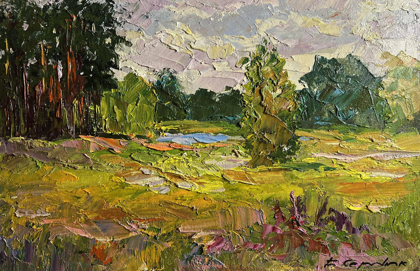 Vibrant impressionist oil painting In the summer forest by Boris Serdyuk