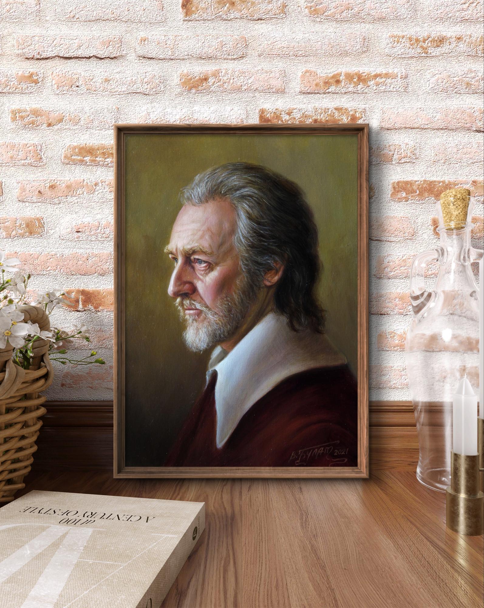 Framed oil painting Sight by Valeriy Bulat of gray-haired bearded man