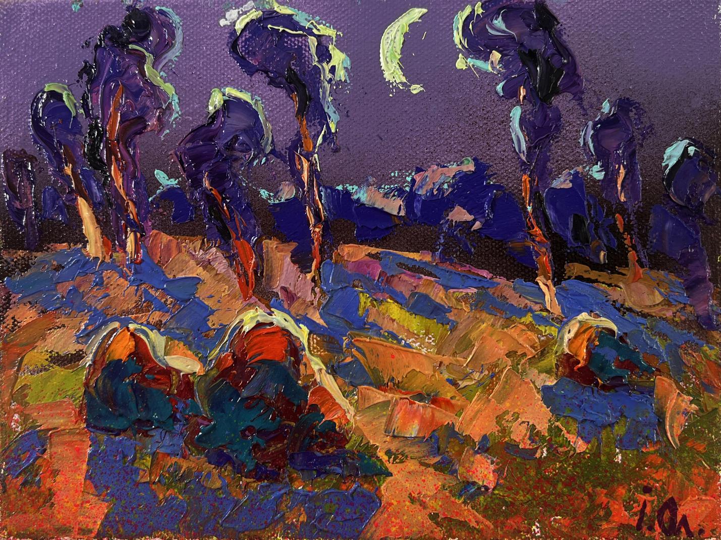 Vibrant Blue Autumn Night oil painting by Oleksiy Ivanyuk