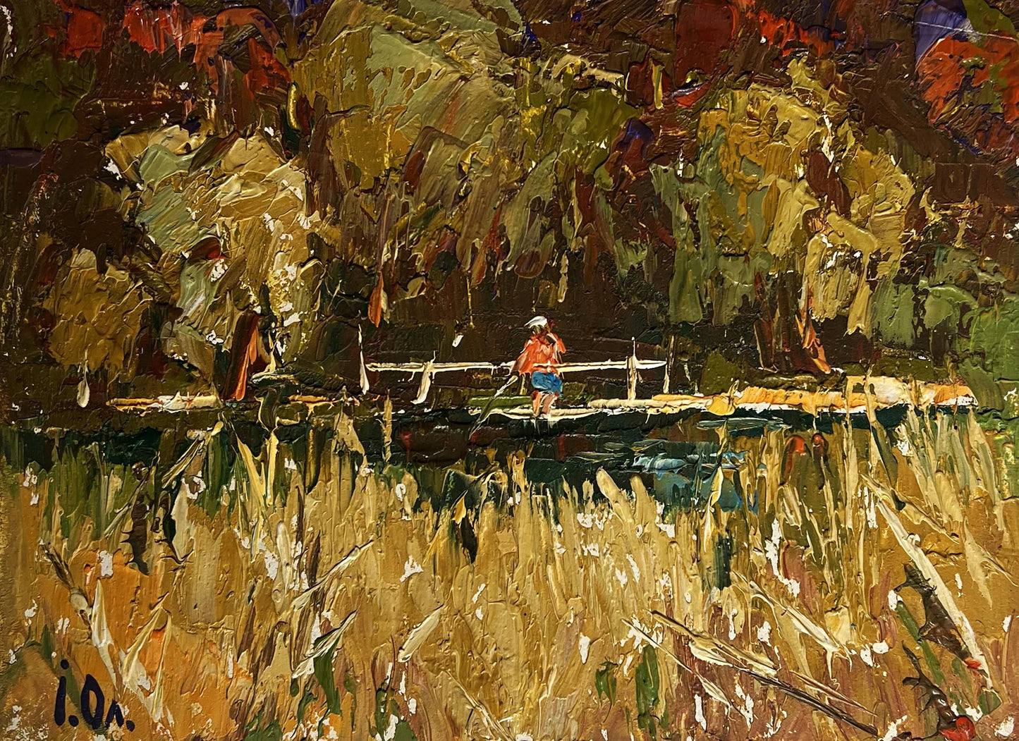 Oil painting Field and a river nearby by Oleksiy Ivanyuk impasto style
