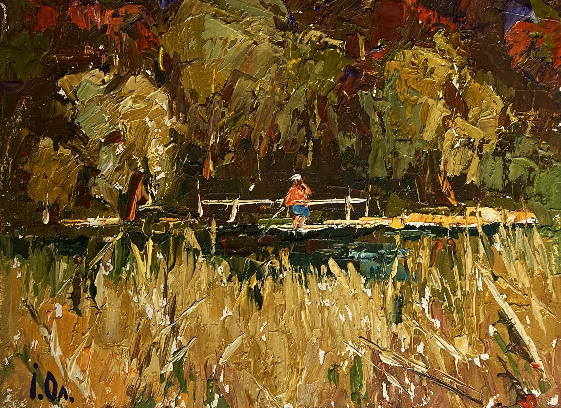Oil painting Field and a river nearby by Oleksiy Ivanyuk impasto style