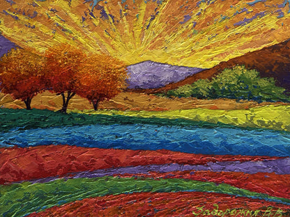 Vibrant impressionist oil painting Yellow rays of the sun by V. Zadorozhnya