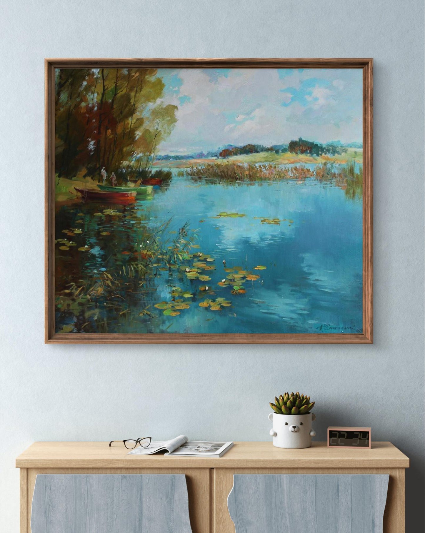 Framed oil painting Reflection on Water by Yuriy Suprunchuk serene lake scene