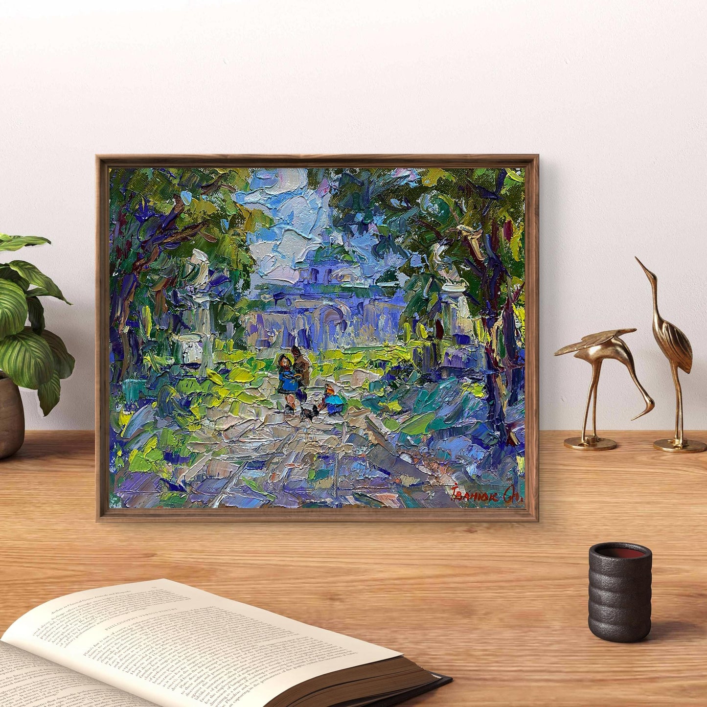 Framed impressionist oil painting Alley in the Park by Oleksiy Ivanyuk