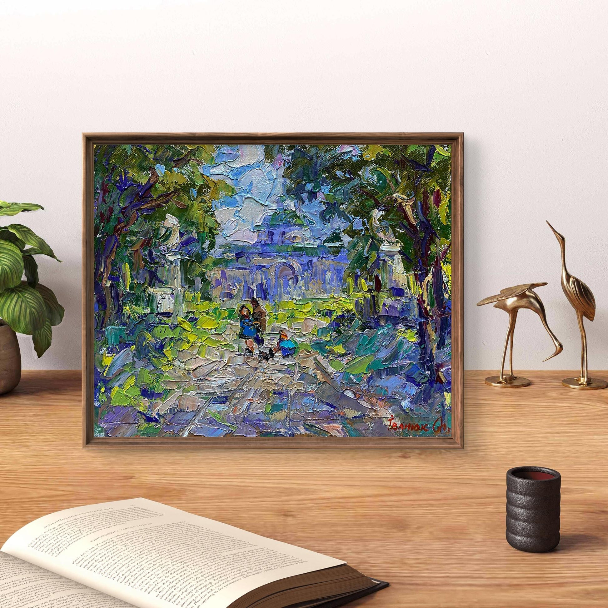 Framed impressionist oil painting Alley in the Park by Oleksiy Ivanyuk