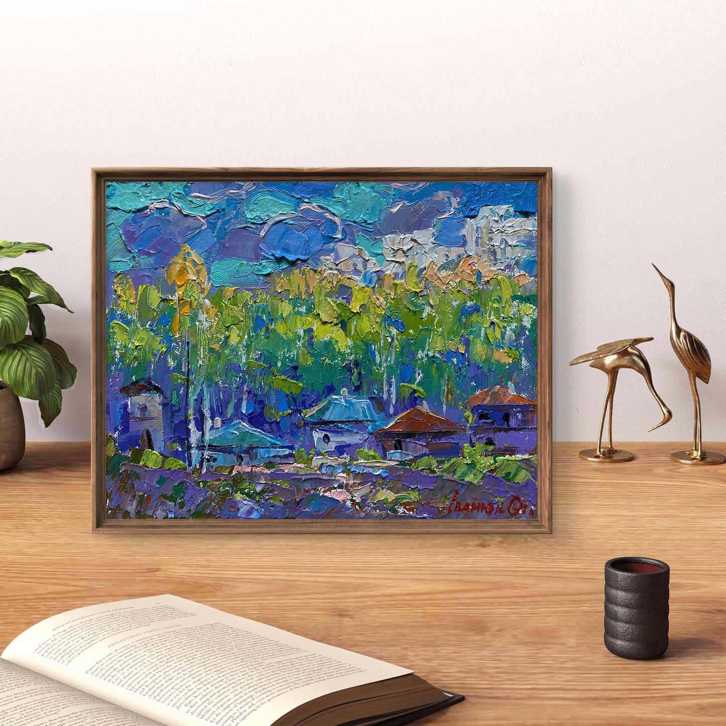 Oil painting Warm summer morning by Oleksiy Ivanyuk in rustic frame