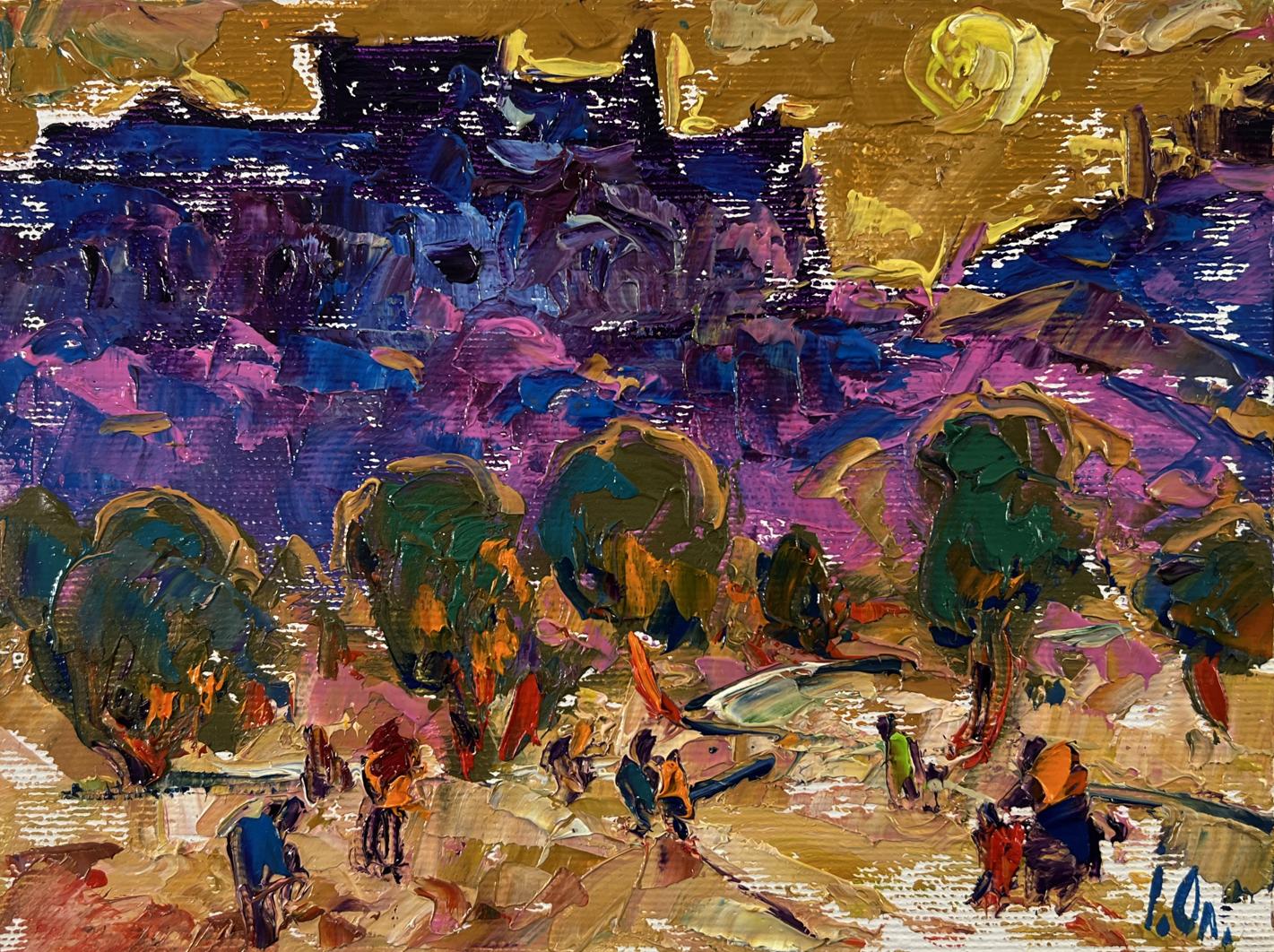 Vibrant impressionist oil painting Evening city park by Oleksiy Ivanyuk