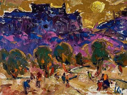 Vibrant impressionist oil painting Evening city park by Oleksiy Ivanyuk