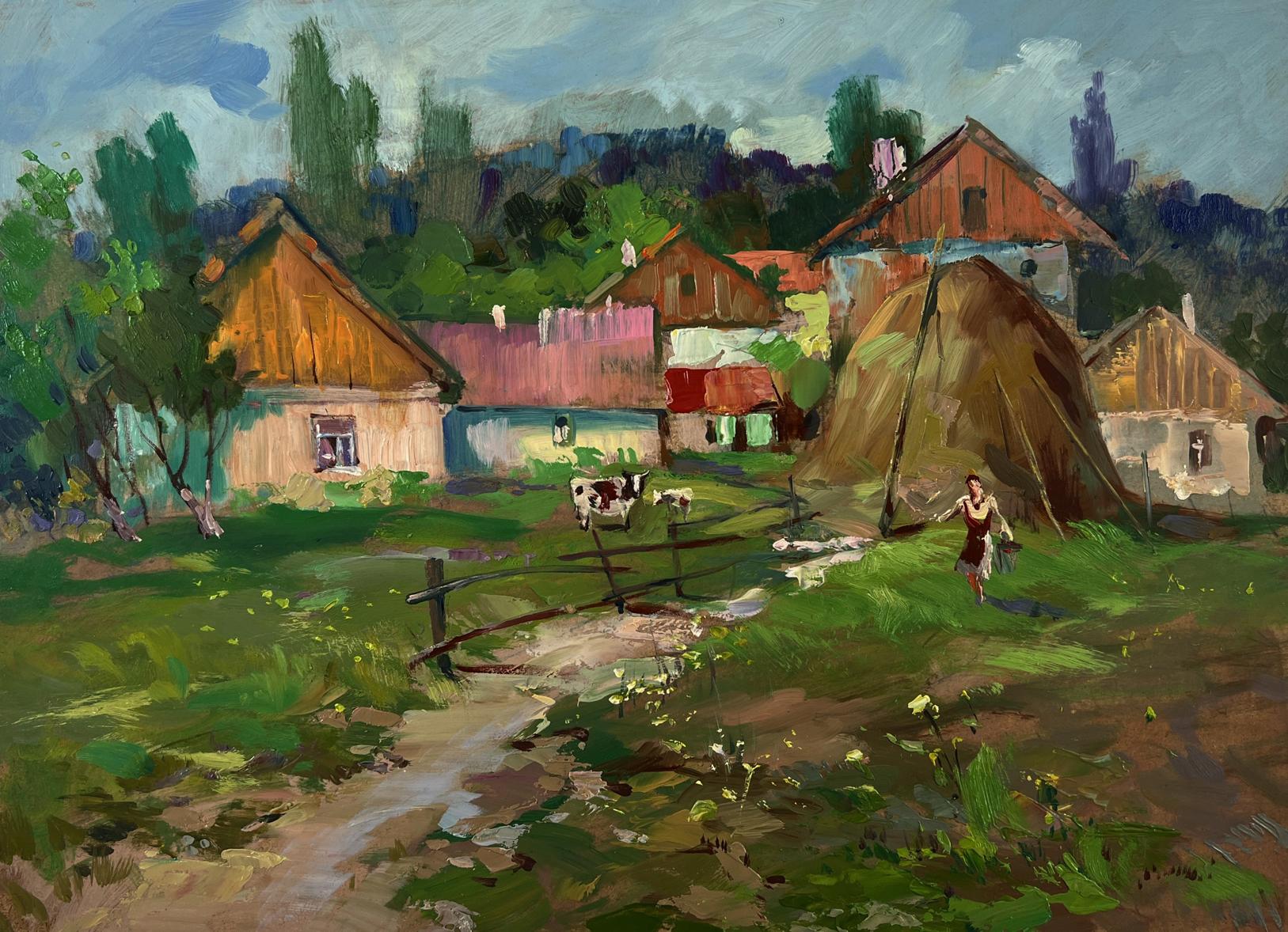 Oil painting of quiet village corner by Yuriy Suprunchuk impressionist style