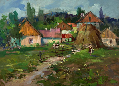 Oil painting of quiet village corner by Yuriy Suprunchuk impressionist style