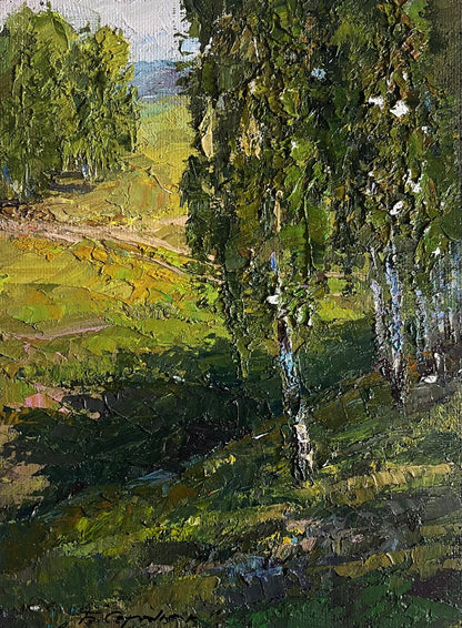 Oil painting Sunny day in the birch forest by Boris Serdyuk
