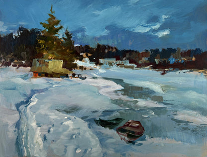 Oil painting Frozen winter river by Yuriy Suprunchuk snowy landscape