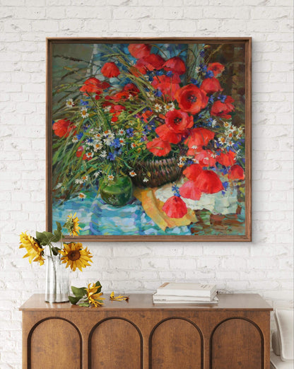 Oil painting Still life with poppies by Yuriy Suprunchuk, vibrant bouquet