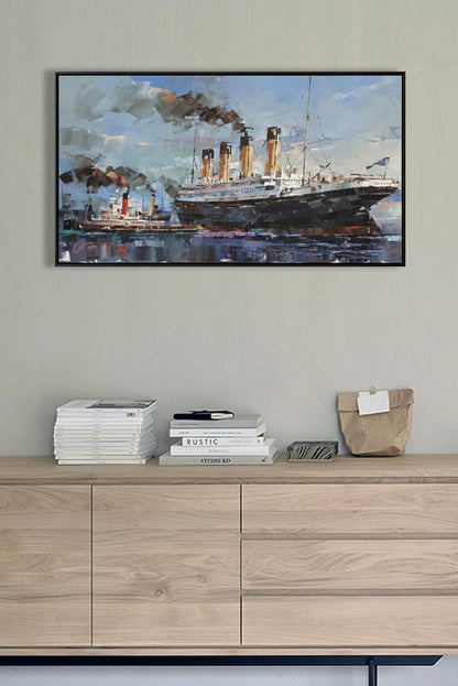 Impressionistic oil painting of RMS Titanic sister ship Olympic by Volodymyr Gluhomanyuk