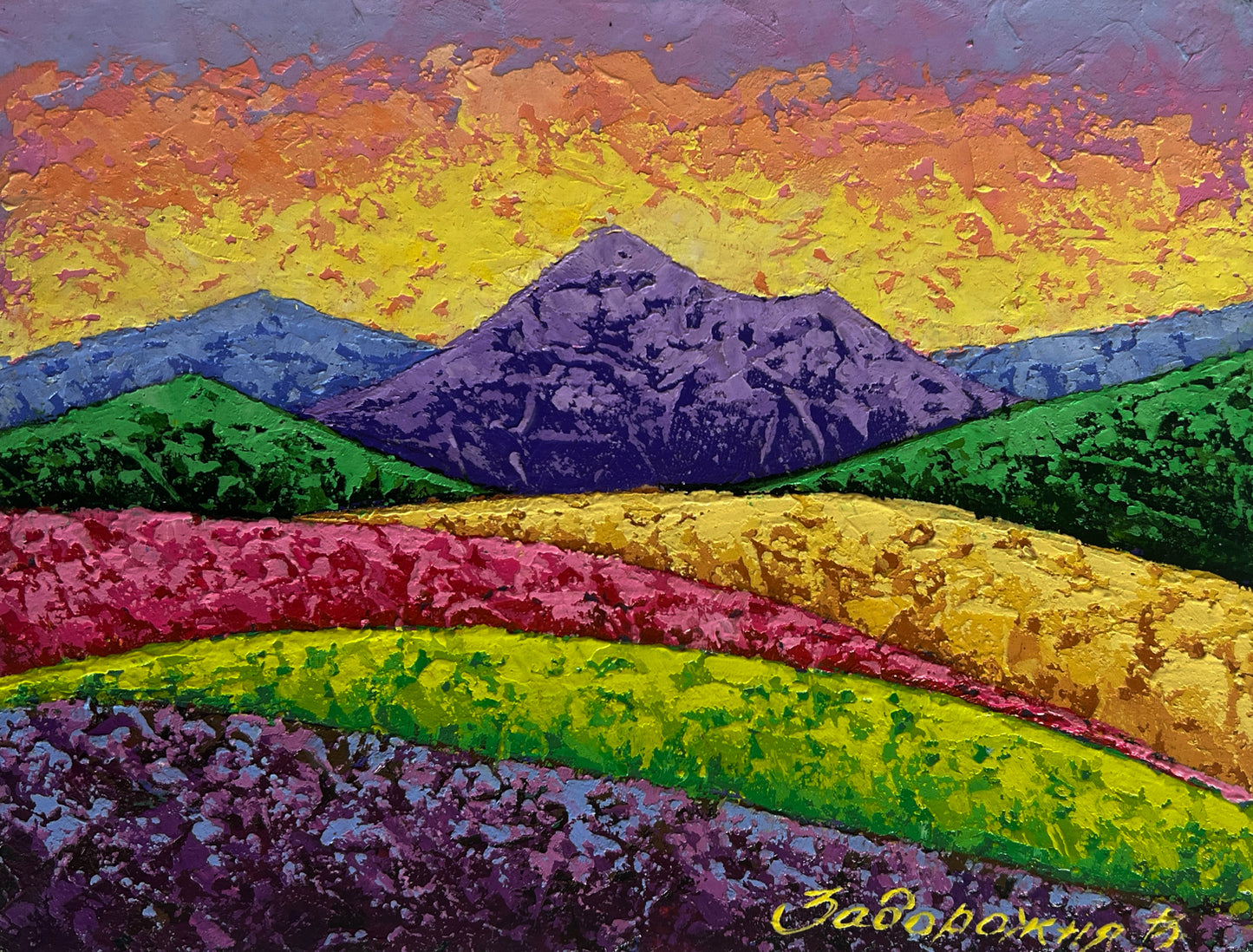 Vibrant Vita Zadorozhnya impressionist hills painting, wholesale $95 originals