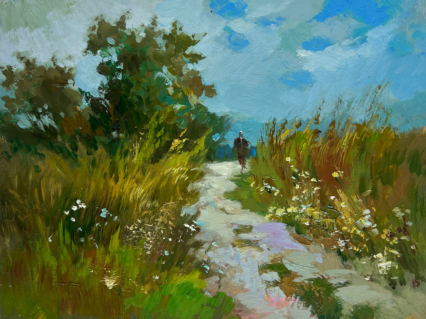 Solitary figure on sunlit path by Yuriy Suprunchuk fine art print