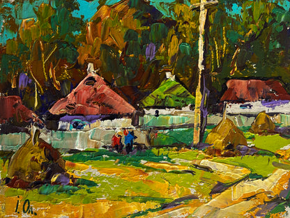 Vibrant impressionist rural village painting by Oleksiy & Oksana Ivaniuk