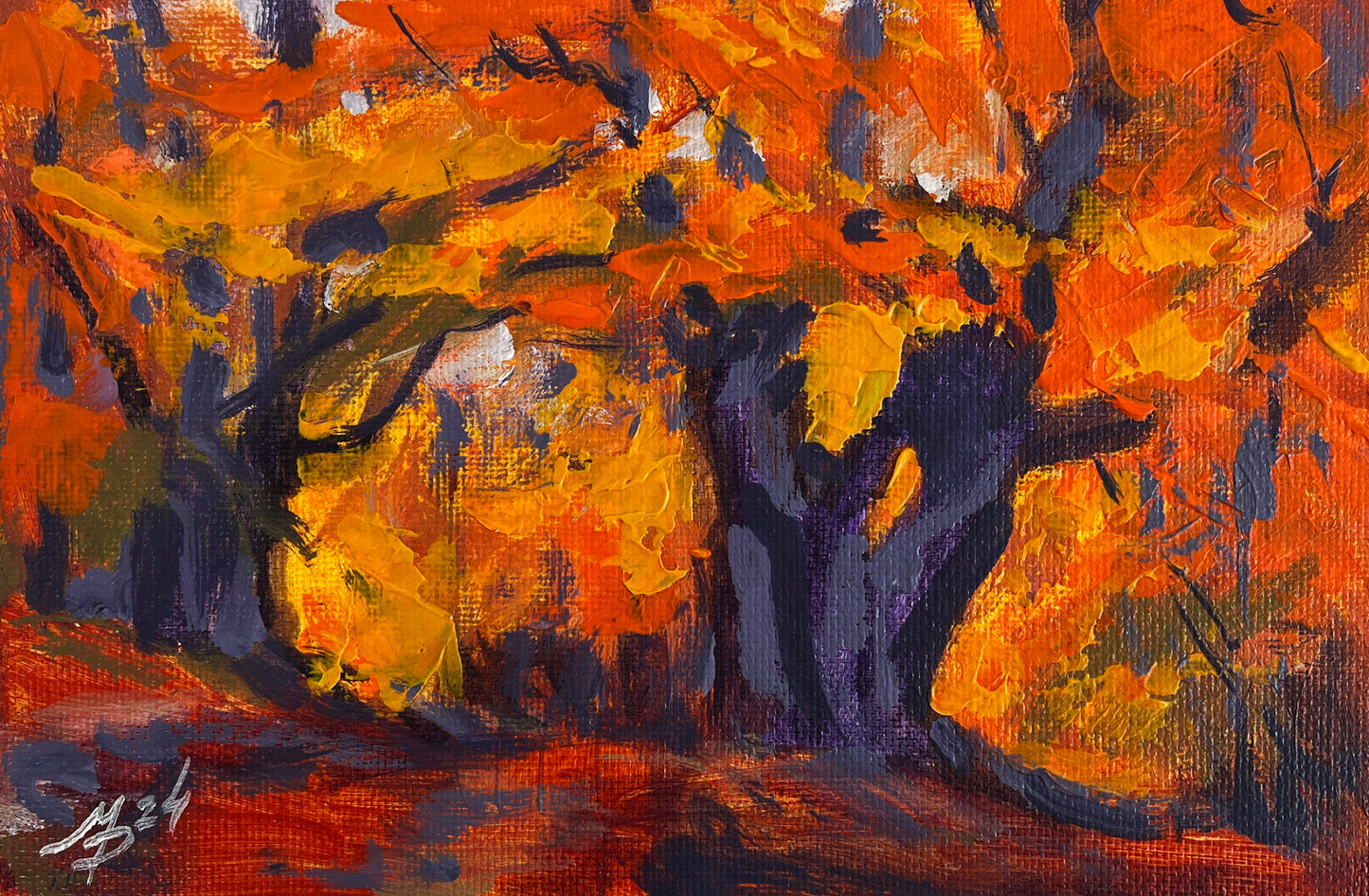 Vibrant orange yellow autumn trees by Mykhailo Patskan fine art original