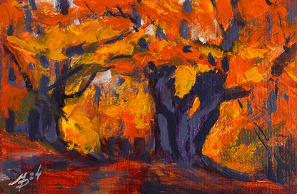 Vibrant orange yellow autumn trees by Mykhailo Patskan fine art original
