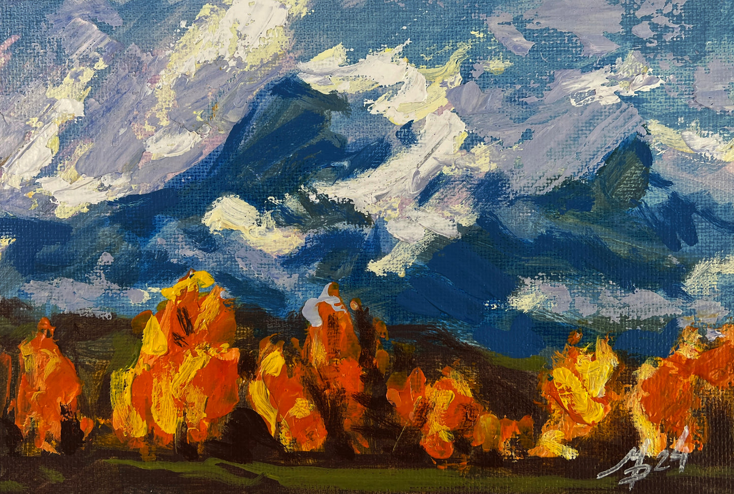 Vibrant impressionist autumn trees painting by Mykhailo Patskan fine art