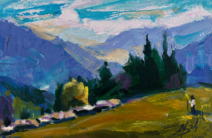 Vibrant impressionist mountain painting by Mykhailo Patskan, wholesale $95 original